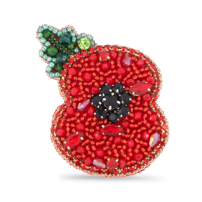 Beaded Leaf Poppy Brooch
