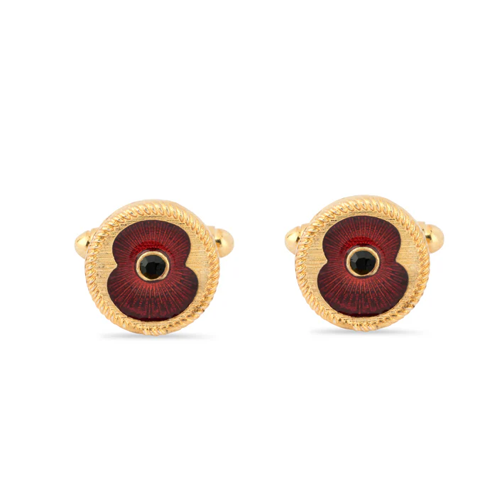 British Pewter Poppy Round Cufflinks