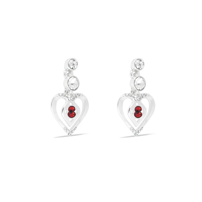 Eternity Crystal Heart Poppy Drop Earrings - Image 2