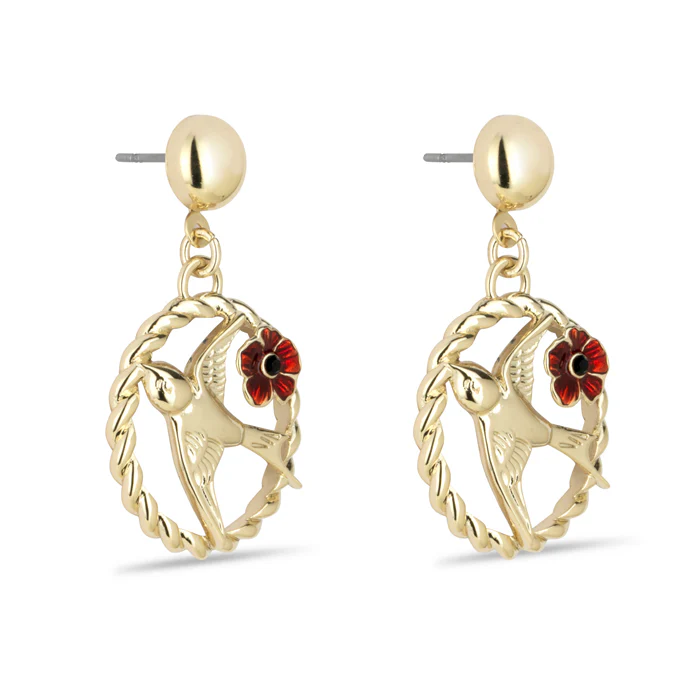 Flying Nightingales Poppy Drop Earrings - Image 2