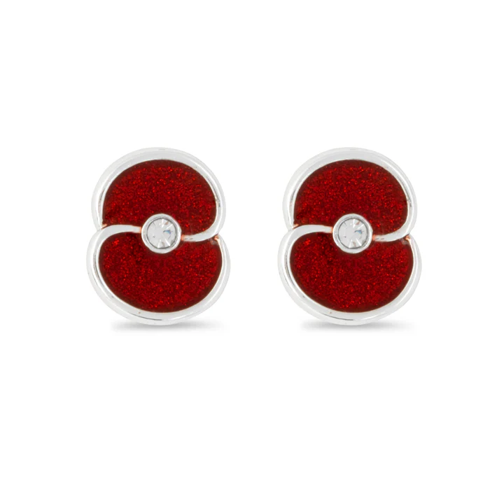 Glitter Poppy with Crystal Centre Stud Earrings - Image 2