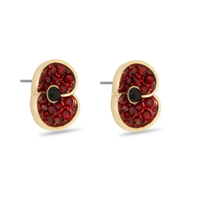 Pave Poppy Stud Earrings With Jet Centre - Image 2
