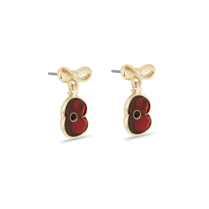 Sweetheart Poppy Bow Drop Earrings - Image 2