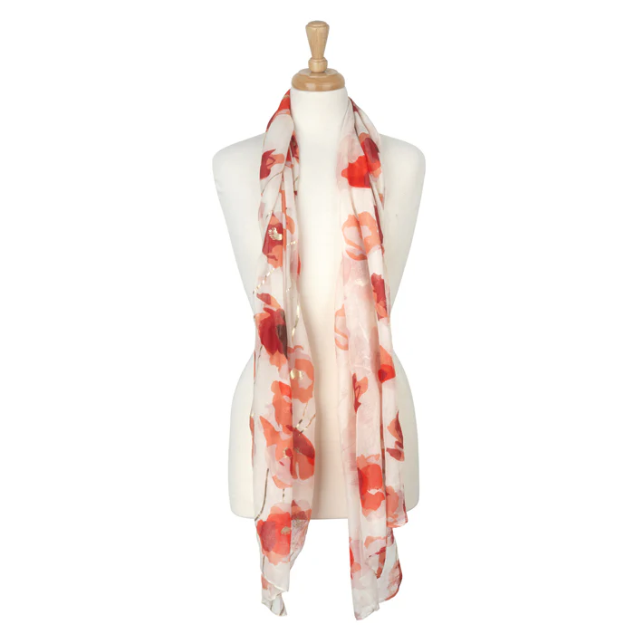 Watercolour Poppies Foil Cream Lightweight Scarf - Image 2